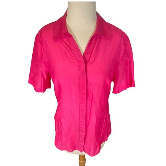 Coldwater Creek Silk Blend Short Sleeve Button Down Blouse Pink Large/14 NWT - Picture 6 of 13